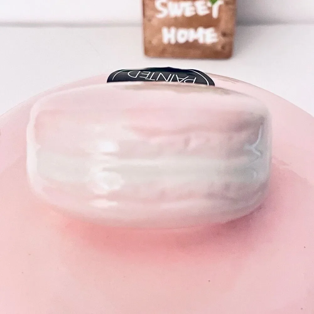 NWT LUNA & SAGE Gorgeous Macaron Pink White Glossy Ceramic 7”Canister Jar w Lid